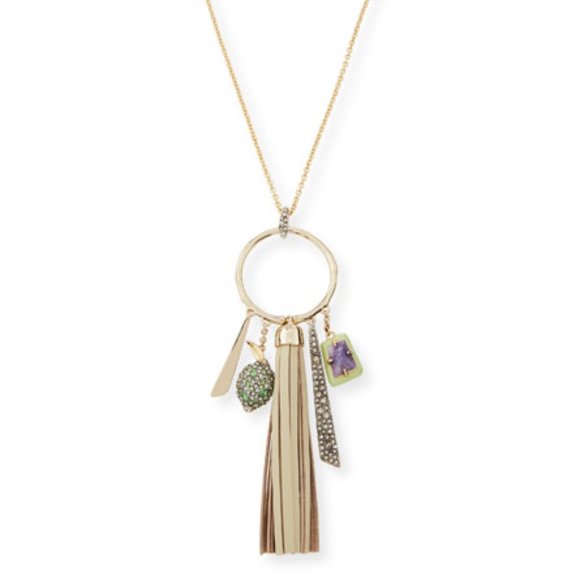 Alexis Bittar Crystal Encrusted Leather Tassel Pendant Necklace - Picture 1 of 5